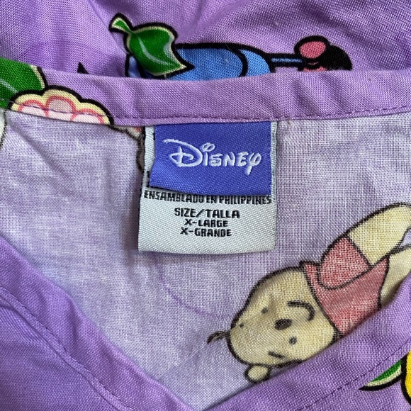 Disney Womens Medical Scrub Top Winnie the Pooh Tigger Eeyore Piglet Purple - Picture 9 of 11